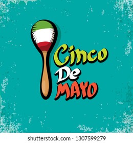 Cinco de Mayo banner with hand drawn calligraphy lettering. Mexican fiests holiday vector background. Cinco de Mayo calligraphic greeting card or poster on grunge azure background 