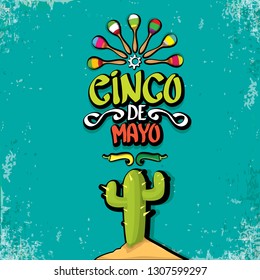 Cinco de Mayo banner with hand drawn calligraphy lettering. Mexican fiests holiday vector background. Cinco de Mayo calligraphic greeting card or poster on grunge azure background 