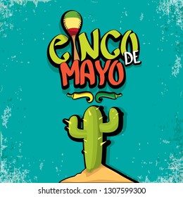 Cinco de Mayo banner with hand drawn calligraphy lettering. Mexican fiests holiday vector background. Cinco de Mayo calligraphic greeting card or poster on grunge azure background 