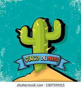 Cinco de Mayo banner with hand drawn calligraphy lettering. Mexican fiests holiday vector background. Cinco de Mayo calligraphic greeting card or poster on grunge azure background 