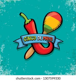 Cinco de Mayo banner with hand drawn calligraphy lettering. Mexican fiests holiday vector background. Cinco de Mayo calligraphic greeting card or poster on grunge azure background 