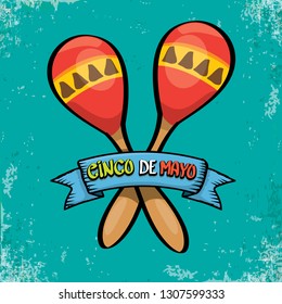 Cinco de Mayo banner with hand drawn calligraphy lettering. Mexican fiests holiday vector background. Cinco de Mayo calligraphic greeting card or poster on grunge azure background 