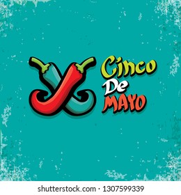 Cinco de Mayo banner with hand drawn calligraphy lettering. Mexican fiests holiday vector background. Cinco de Mayo calligraphic greeting card or poster on grunge azure background 