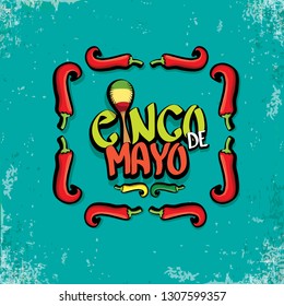 Cinco de Mayo banner with hand drawn calligraphy lettering. Mexican fiests holiday vector background. Cinco de Mayo calligraphic greeting card or poster on grunge azure background 