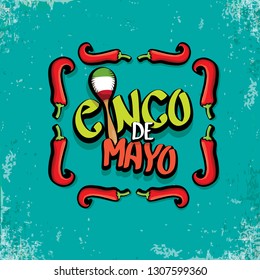 Cinco de Mayo banner with hand drawn calligraphy lettering. Mexican fiests holiday vector background. Cinco de Mayo calligraphic greeting card or poster on grunge azure background 