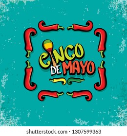 Cinco de Mayo banner with hand drawn calligraphy lettering. Mexican fiests holiday vector background. Cinco de Mayo calligraphic greeting card or poster on grunge azure background 