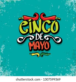 Cinco de Mayo banner with hand drawn calligraphy lettering. Mexican fiests holiday vector background. Cinco de Mayo calligraphic greeting card or poster on grunge azure background 