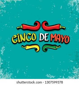 Cinco de Mayo banner with hand drawn calligraphy lettering. Mexican fiests holiday vector background. Cinco de Mayo calligraphic greeting card or poster on grunge azure background 
