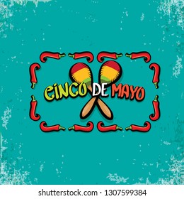 Cinco de Mayo banner with hand drawn calligraphy lettering. Mexican fiests holiday vector background. Cinco de Mayo calligraphic greeting card or poster on grunge azure background 