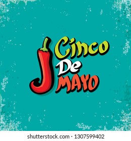 Cinco de Mayo banner with hand drawn calligraphy lettering. Mexican fiests holiday vector background. Cinco de Mayo calligraphic greeting card or poster on grunge azure background 