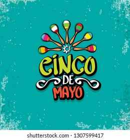 Cinco de Mayo banner with hand drawn calligraphy lettering. Mexican fiests holiday vector background. Cinco de Mayo calligraphic greeting card or poster on grunge azure background 