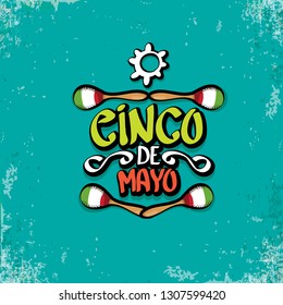 Cinco de Mayo banner with hand drawn calligraphy lettering. Mexican fiests holiday vector background. Cinco de Mayo calligraphic greeting card or poster on grunge azure background 