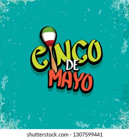 Cinco de Mayo banner with hand drawn calligraphy lettering. Mexican fiests holiday vector background. Cinco de Mayo calligraphic greeting card or poster on grunge azure background 