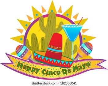 Cinco De Mayo Banner - Happy Cinco De Mayo banner with sombrero, maracas and margarita. Eps10