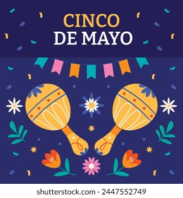 Cinco de Mayo Banner with Maracas flowers and confetti.