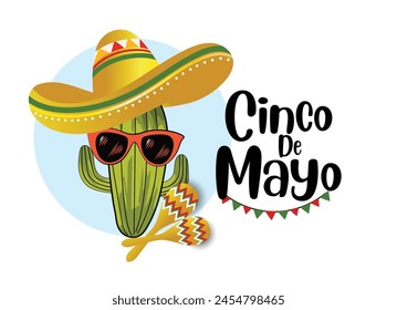 Cinco de Mayo Banner with Maracas and Sombrero, hat Mexico Fiesta holiday celebration