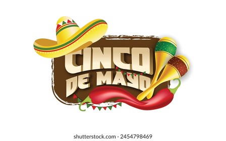 Cinco de Mayo Banner with Maracas and Sombrero, hat Mexico Fiesta holiday celebration