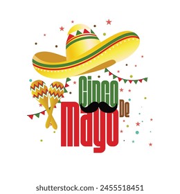 Cinco de Mayo Banner with Maracas and Sombrero, hat Mexico Fiesta holiday celebration