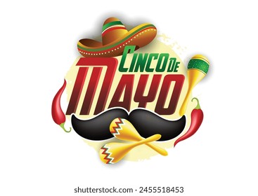 Cinco de Mayo Banner with Maracas and Sombrero, hat Mexico Fiesta holiday celebration