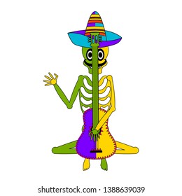 Cinco de mayo banner with a mexican skeleton and a guitar - Vector