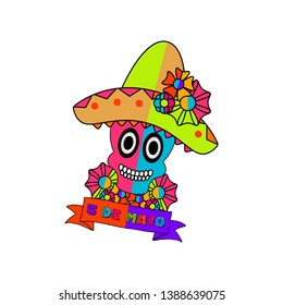 Cinco de mayo banner with a mexican skull - Vector