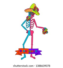 Cinco de mayo banner with a mexican skeleton - Vector