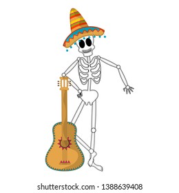 Cinco de mayo banner with a mexican skeleton and a guitar - Vector