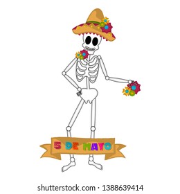 Cinco de mayo banner with a mexican skeleton - Vector