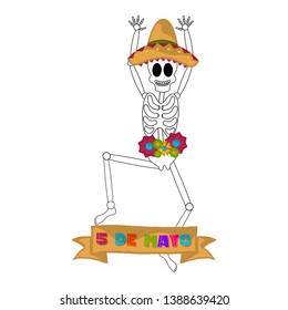 Cinco de mayo banner with a mexican skeleton - Vector