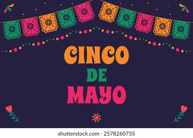  Cinco de Mayo - banner with paper flags. Wind background for the Mexican holiday.