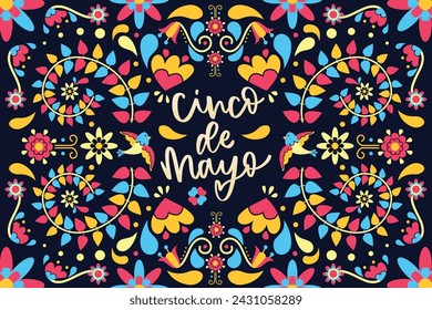 Cinco de Mayo banner and poster design with flags, flowers, decor