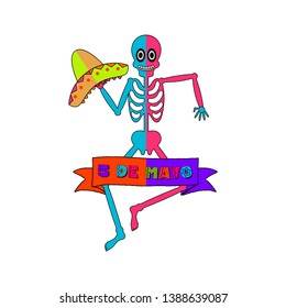 Cinco de mayo banner with a skeleton dancing - Vector