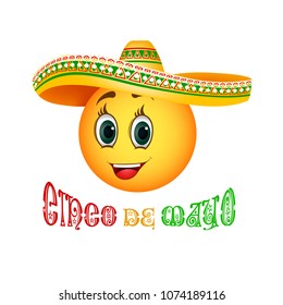 Cinco De Mayo banner with smiling emoicons in a sombrero isolated vector illustration