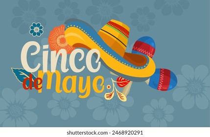 Cinco de Mayo. Banner, sombrero, maracas	