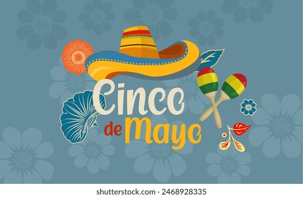 Cinco de Mayo. Banner, sombrero, maracas	