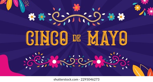 Cinco de Mayo banner template for mexico independence celebration with flags, flowers, decorations- May 5, federal holiday in Mexico. Fiesta banner and poster design.