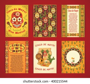 Cinco de Mayo. Big set of vector templates  with traditional Mexican symbols. Format A4.