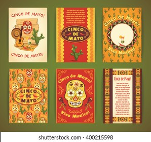 Cinco de Mayo. Big set of vector templates  with traditional Mexican symbols. Format A4.