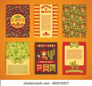 Cinco de Mayo. Big set of vector templates with traditional Mexican symbols. Format A4.