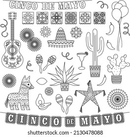 cinco de mayo black outline vector stamps