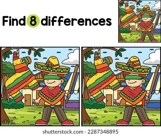 Cinco de Mayo Boy and Pinata Find The Differences