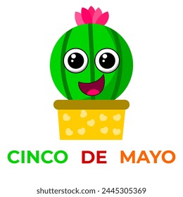 Cinco de mayo cactus cartoon style isolated on white background.