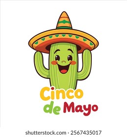 Cinco de Mayo Cactus Cartoon Vector Design .