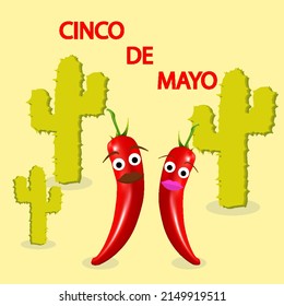Cinco de Mayo cactus and pepper, vector art illustration.