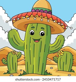  Cinco de Mayo Cactus with Sombrero Colored 