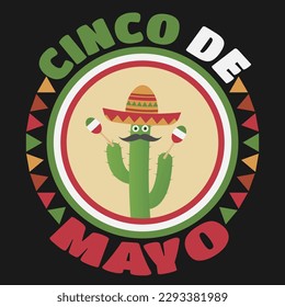 Cinco de Mayo cactus vector illustration emblem design for greeting card and poster