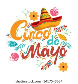 cinco de mayo calligraphy card with flowers