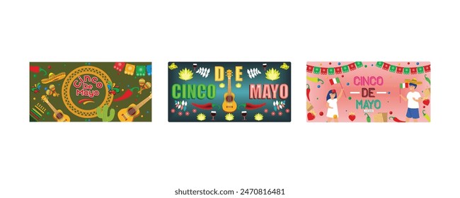 Cinco de Mayo calligraphy inscription. Cinco de Mayo May 5, federal holiday in Mexico. Happy Cinco de mayo Fiesta. Set flat vector illustration 