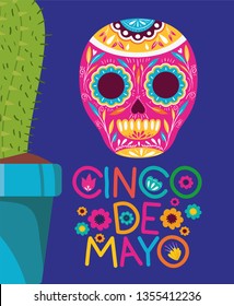 cinco de mayo card with death mask and cactus