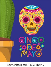 cinco de mayo card with death mask and cactus